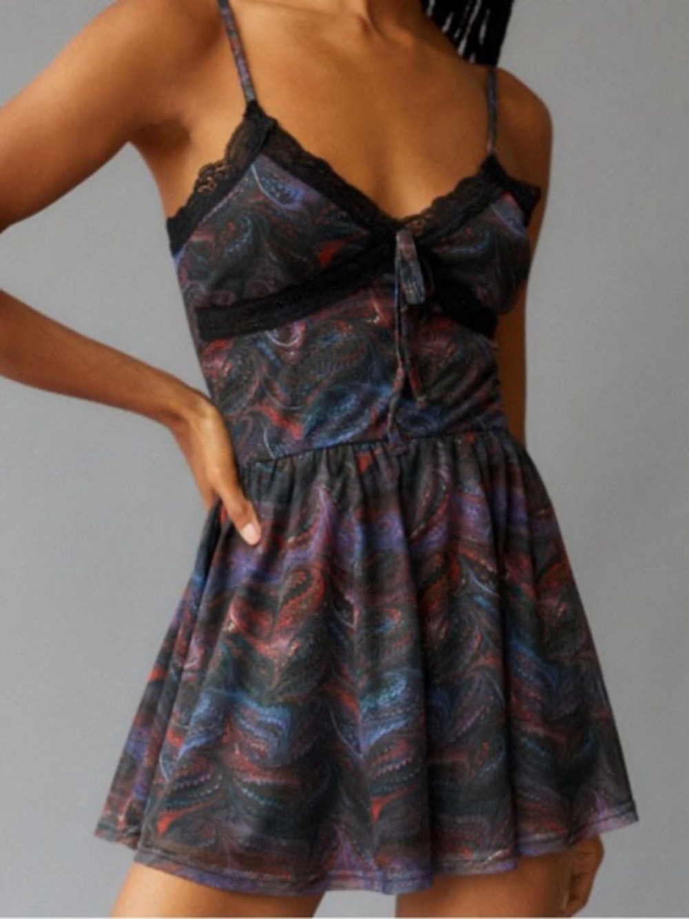 Urban Outfitters Riva Strappy Mesh Romper Marble Swirl Print. Size XS.